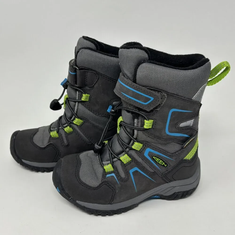 Keen Kids Levo Waterproof Insulated Winter Snow Boots Gray Blue Sz 8